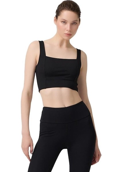 Siyah Kare Yaka Crop Top Büstiyer