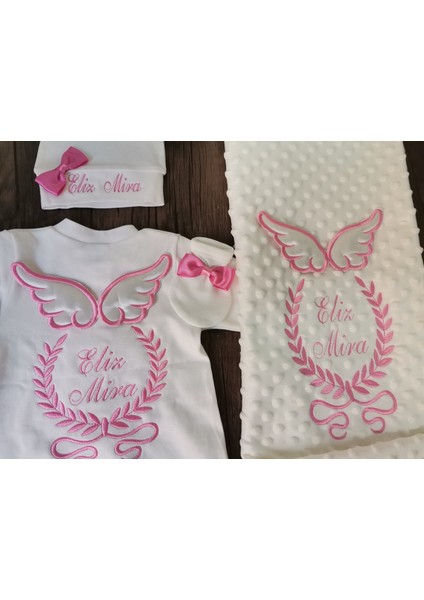 Isme Özel Nakışlı Bebek Battaniyesi ve Bebek Tulumu Isimli
