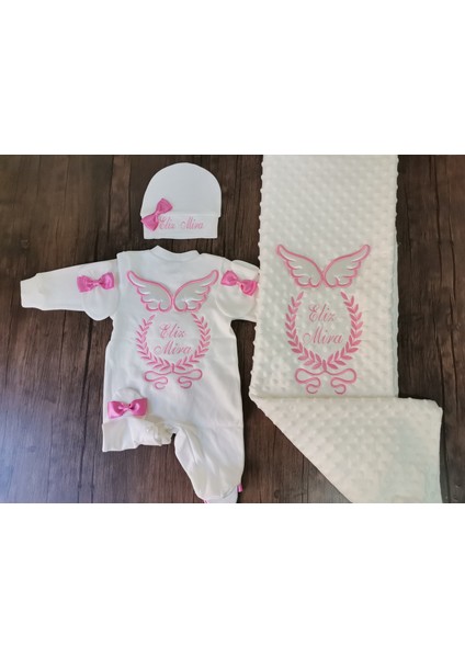 Isme Özel Nakışlı Bebek Battaniyesi ve Bebek Tulumu Isimli