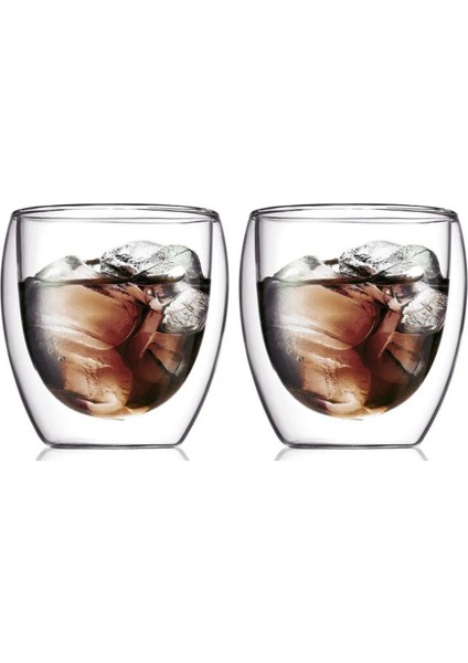 Yeni Tasarım Çift Cidarlı Borosilikat 250 ml Şeffaf Cam Bardak 6 Adet 2771