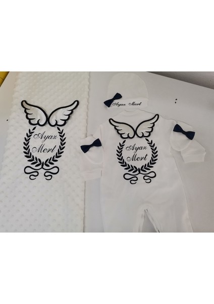 Isme Özel Nakışlı Bebek Battaniyesi ve Bebek Tulumu Isimli