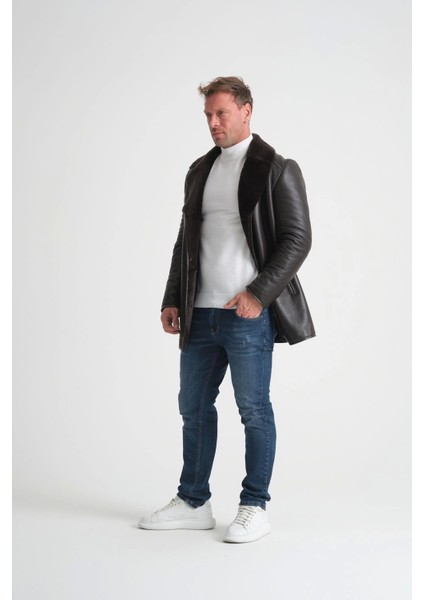 Deri Kaban, Erkek Içi Kürklü Kaban, 90 cm Uzun Kaban Kürk Yaka, Premium Siyah modelleri
