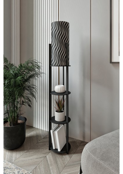 Dora Siyah Yuvarlak Raflı Wave Modern Dekoratif Lambader