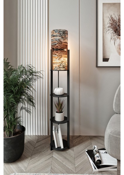 Dora Siyah Yuvarlak Raflı Mist Modern Dekoratif Lambader