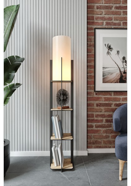 Luna Meşe Raflı Crop Modern Dekoratif Lambader