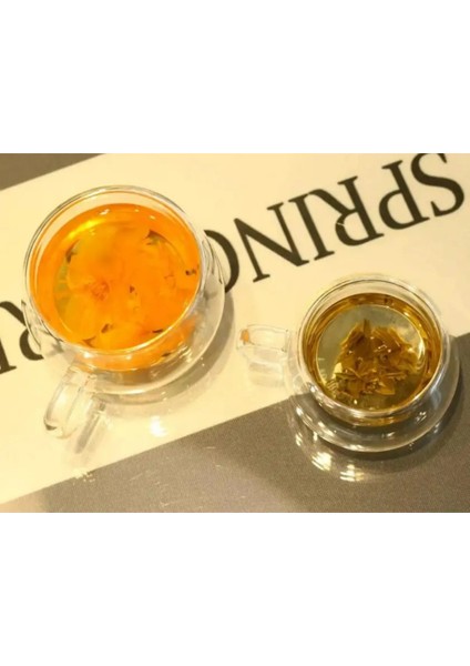 Yeni Tasarım Çift Cidarlı 200 ml Kulplu Cam Bardak, Neskafe Fincanı, Çay Kupası, 6 Adet 2673