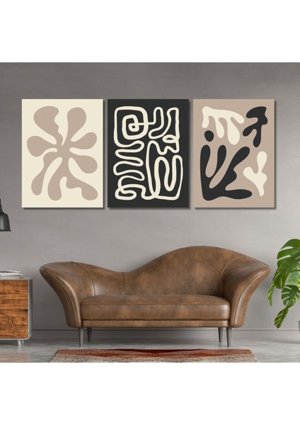 3'lü Kanvas Duvar Tablosu Krem Siyah Matisse Tasarım