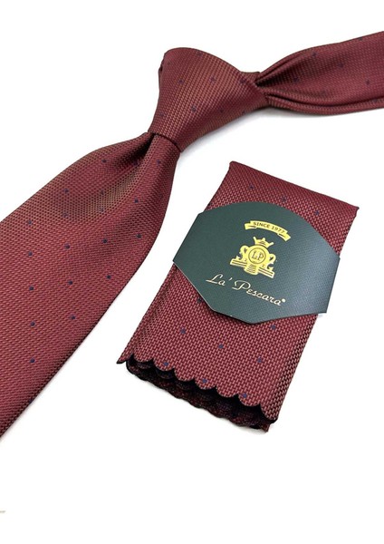 Bordo Nokta Desen Mendilli Klasik Kravat KK12662
