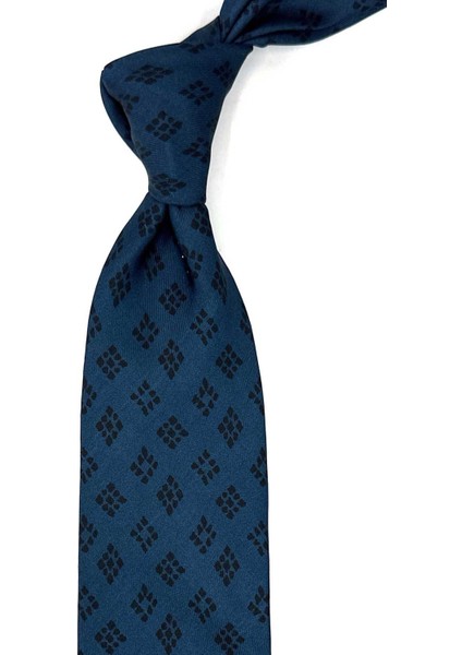 Lacivert Motif Desen Italyan Ipek Kravat İK1651
