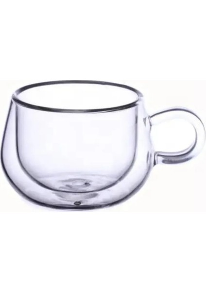 Yeni Tasarım Çift Cidarlı 200 ml Kulplu Cam Bardak, Neskafe Fincanı, Çay Kupası, 3 Adet 2673