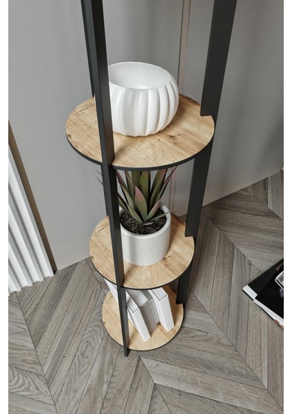 Dora Meşe Yuvarlak Raflı Leaf Modern Dekoratif Lambader