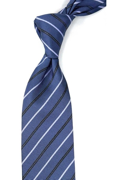 Mavi Çizgi Desen Italyan Ipek Kravat İK1638