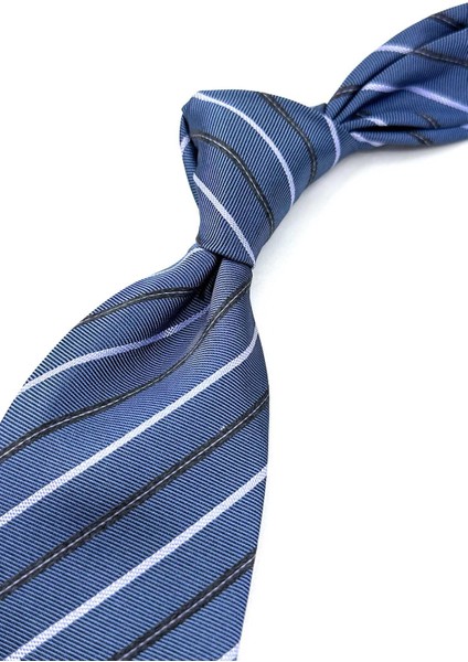 Mavi Çizgi Desen Italyan Ipek Kravat İK1638 fiyatları