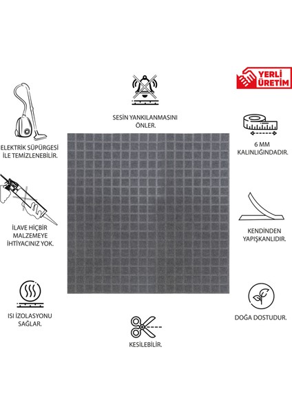 Akustik ve Dekoratif Kare Desenli Keçe Panel 45X90 cm / 2 Adet / 0,81 M² fiyatları
