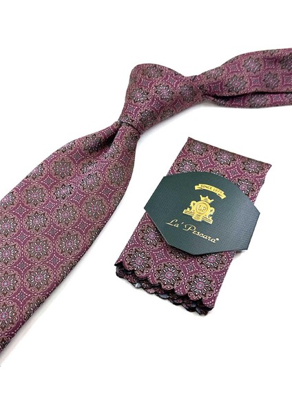 Pembe Motif Desen Mendilli Klasik Kravat KK12680