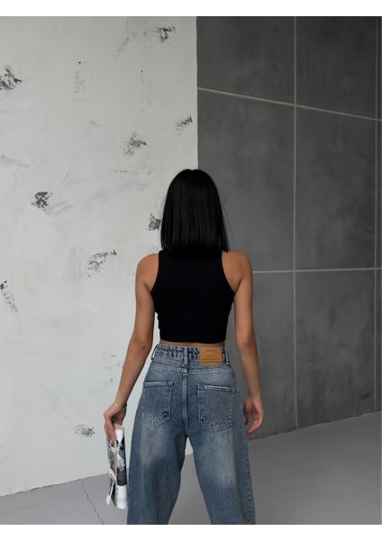 Y2K Heart Kalp Kırmızı Nakışlı Kolsuz Halter Siyah Yaka Atlet Crop modelleri