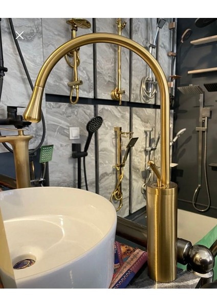 Mat Gold Çanak Lavabo Bataryası Mat Gold Çanak Armatür Drop Design