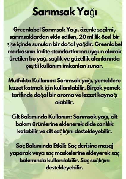 Sarımsak Yağı Soğuk Sıkım %100 Doğal Ve Saf 20ml