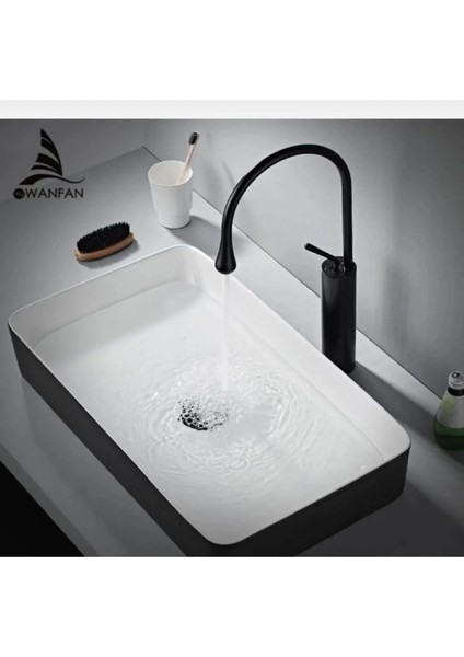 Mat Siyah Çanak Lavabo Bataryası Lavabo Armatür Drop Design Musluk Batarya