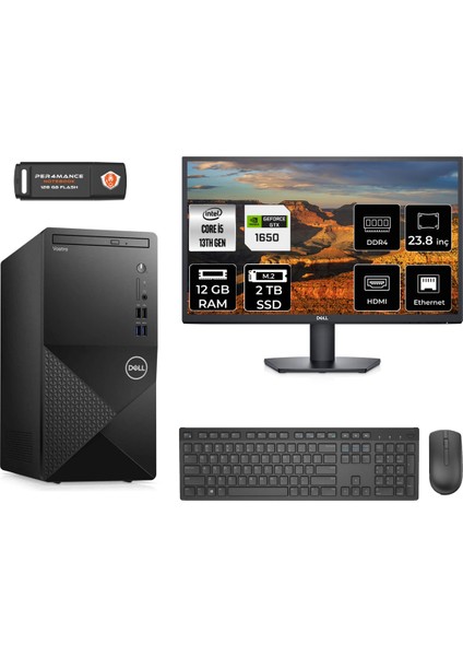 Vostro 3020 Intel Core I5 13400 12GB 2tb SSD GTX1650/4GB 23.8" Fhd Monitör Fdos N2046VDT3020MTU Masaüstü Bilgisayar & Per4 USB Bellek N2046VDT3020MTUMNT4309