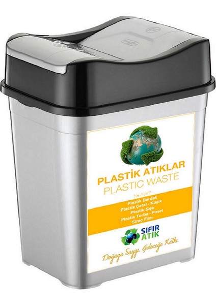 Sıfır Atık Kutusu 35 Lt*4 Adet Geri Dönüşüm Kutusu Plastik Çift Kapaklı  Kağıt-Organik-Cam-Plastik