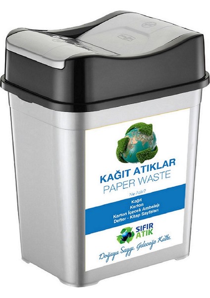 Sıfır Atık Kutusu 35 Lt*4 Adet Geri Dönüşüm Kutusu Plastik Çift Kapaklı  Kağıt-Organik-Cam-Plastik