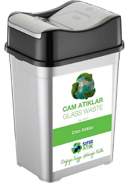 Sıfır Atık Kutusu 35 Lt*4 Adet Geri Dönüşüm Kutusu Plastik Çift Kapaklı  Kağıt-Organik-Cam-Plastik