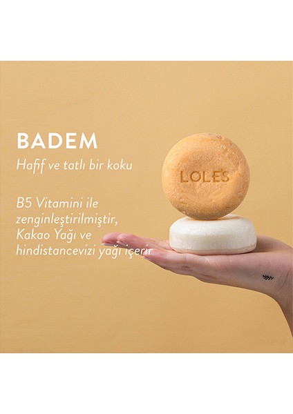 Katı Şampuan Ve Saç Kremi, Badem Yağı, Kuru Ve Boyalı Saçlar Için, Nemlendirici, %99 Doğal, 100g