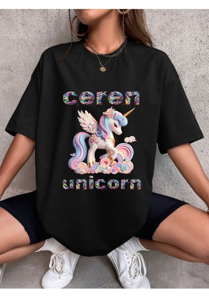 Unicorn Tişört - Kişiye Özel Unicorn Tişörtü - Isim Yazılabilir Unicorn Tişörtü - Anne Kız - Çocuk Yetişkin Beden