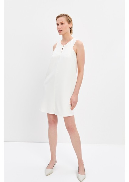 Beyaz Halter Yaka Mini Elbise