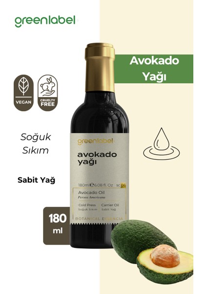 Green Label Avokado Yağı Soğuk Sıkım %100 Doğal Ve Saf 180ml