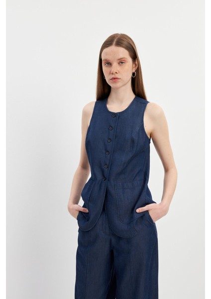 Mavi Cepli Kot Yelek modelleri