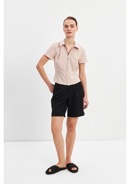 Pudra Fermuarlı Slim Fit Kuplu Bluz fiyatları