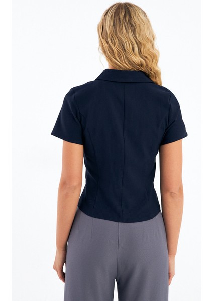 Lacivert Fermuarlı Slim Fit Kuplu Bluz indirimleri