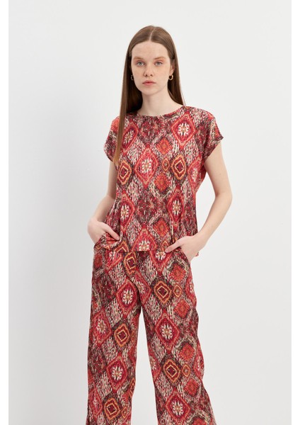 Kırmızı Beli Lastikli Yüksek Bel Pantolon fırsatları