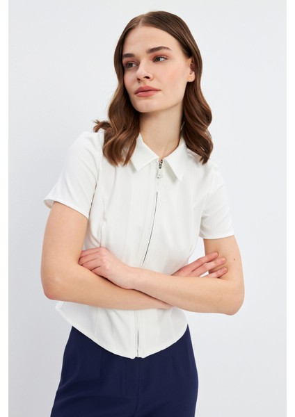Beyaz Fermuarlı Slim Fit Kuplu Bluz indirimleri