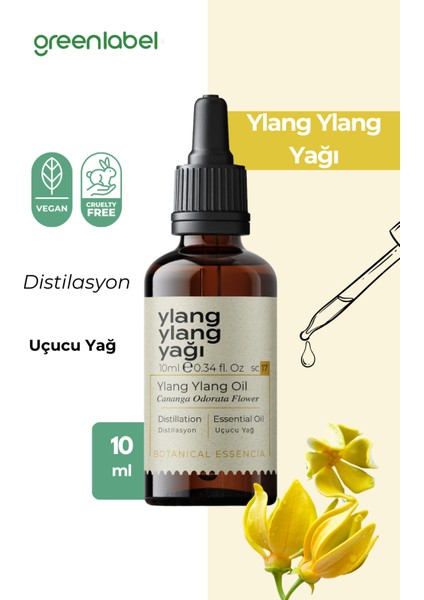 Green Label Ylang Ylang Yağı Dişil Enerji Arttırıcı Ve Frekans Yükseltici Essential Oil 10ml