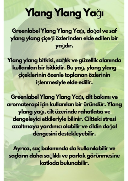 Green Label Ylang Ylang Yağı Dişil Enerji Arttırıcı Ve Frekans Yükseltici Essential Oil 10ml