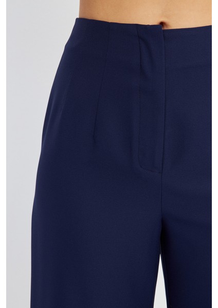 Lacivert Pensli Yüksek Bel Culotte Pantolon