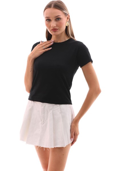 Kadın Bisiklet Yaka Kısa Kol Basic Tişört fiyatları