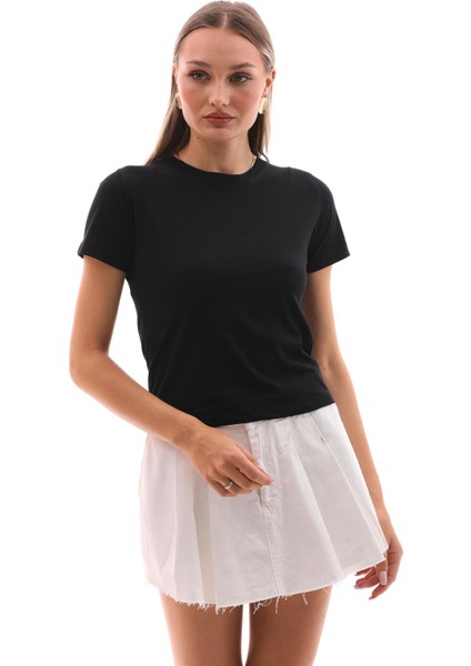 Kadın Bisiklet Yaka Kısa Kol Basic Tişört modelleri