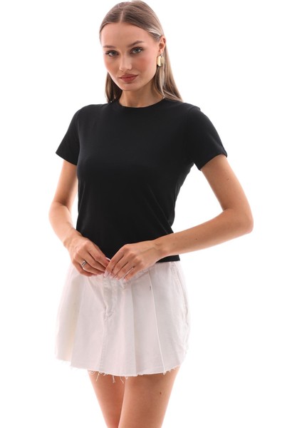 Kadın Bisiklet Yaka Kısa Kol Basic Tişört fırsatları