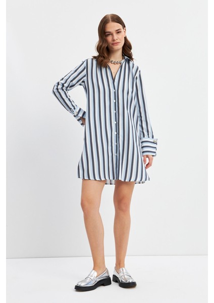 Mavi Çizgili Kalın Manşetli Tunik fiyatları