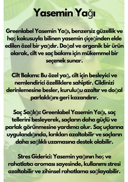 Green Label Yasemin Yağı %100 Doğal Ve Saf 10ml