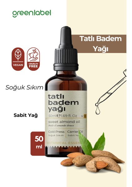 Green Label Tatlı Badem Yağı Soğuk Sıkım %100 Doğal Ve Saf 50ml