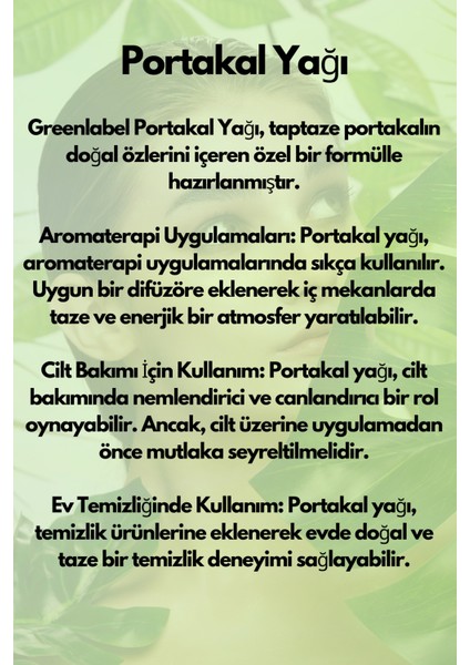 Green Label Portakal Yağı Soğuk Sıkım %100 Doğal Ve Saf 20ml