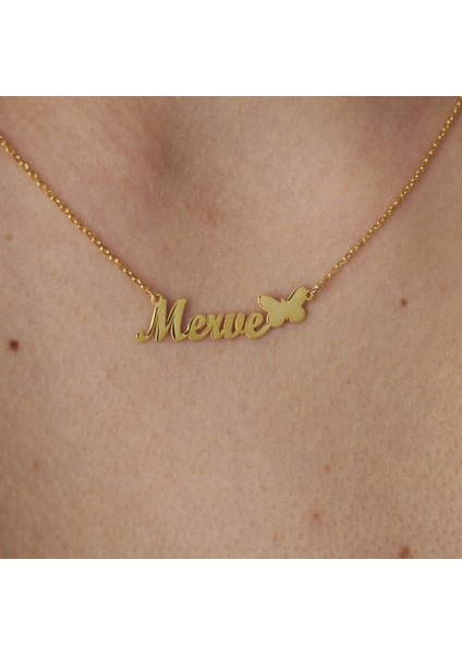 Yatay Isim Kelebek Kolye modelleri