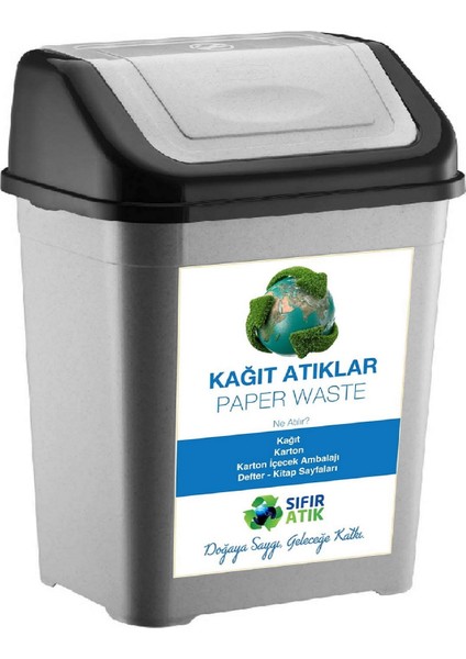 Sıfır Atık Kutusu 50 Lt* 4 Adet Geri Dönüşüm Kutusu Plastik Tek Kapaklı Kağıt Organik Cam Plastik