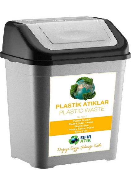 Sıfır Atık Kutusu 50 Lt* 4 Adet Geri Dönüşüm Kutusu Plastik Tek Kapaklı Kağıt Organik Cam Plastik