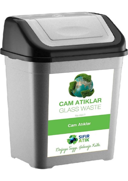 Sıfır Atık Kutusu 50 Lt* 4 Adet Geri Dönüşüm Kutusu Plastik Tek Kapaklı Kağıt Organik Cam Plastik